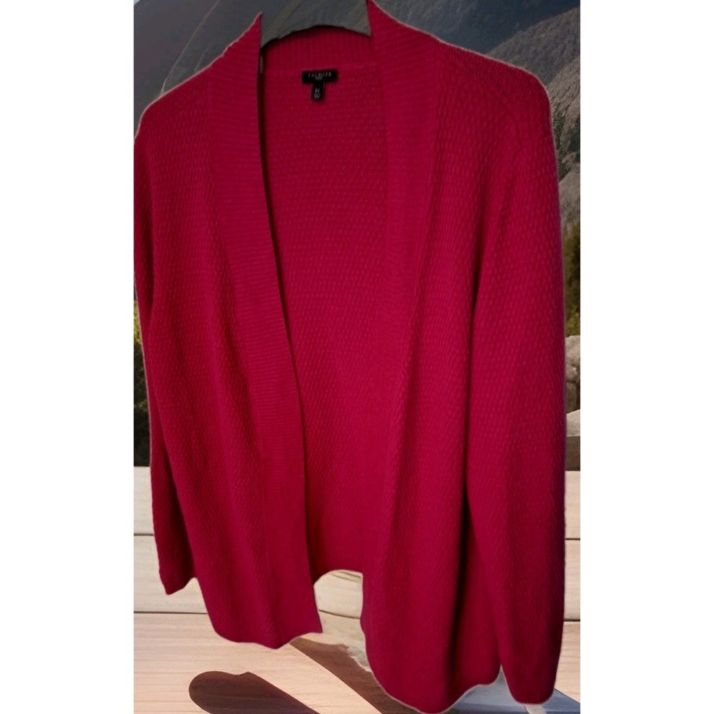 Talbots Women 2X Red Open Knit Cotton Blend Caridigan Sweater 225